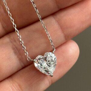 Sterling Silver Heart Pendant Necklace White Crystal Heart Shaped Pendant